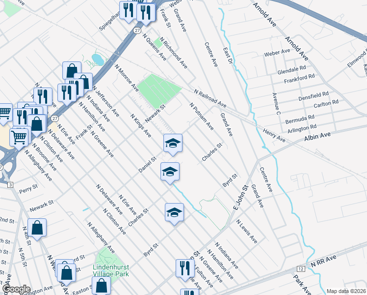 map of restaurants, bars, coffee shops, grocery stores, and more near 473 North Monroe Avenue in Lindenhurst