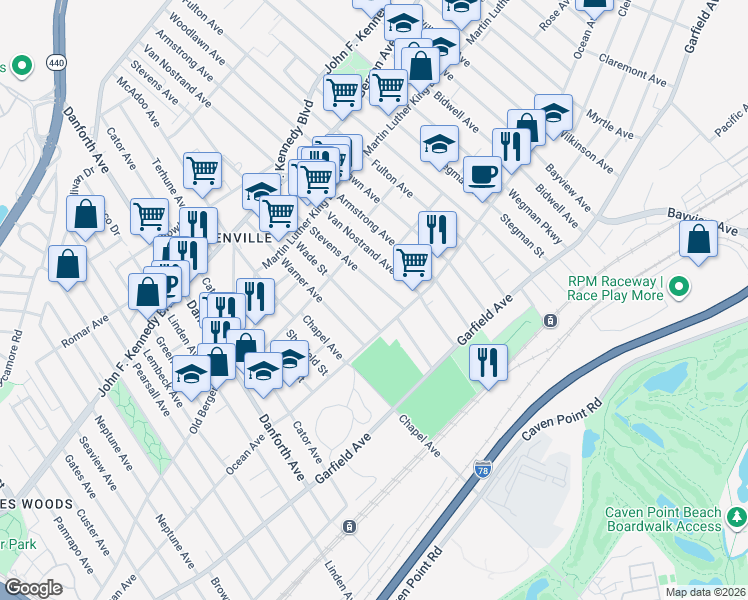 map of restaurants, bars, coffee shops, grocery stores, and more near 48 Wade Street in Jersey City