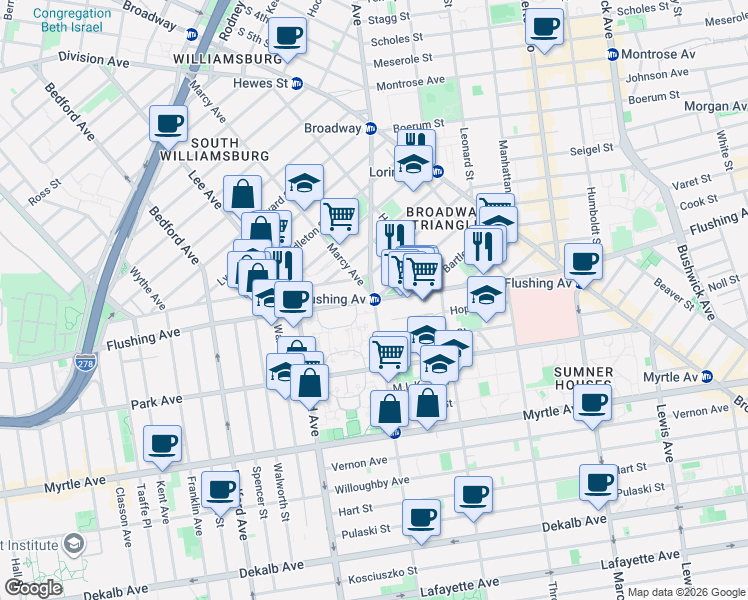 map of restaurants, bars, coffee shops, grocery stores, and more near in Brooklyn