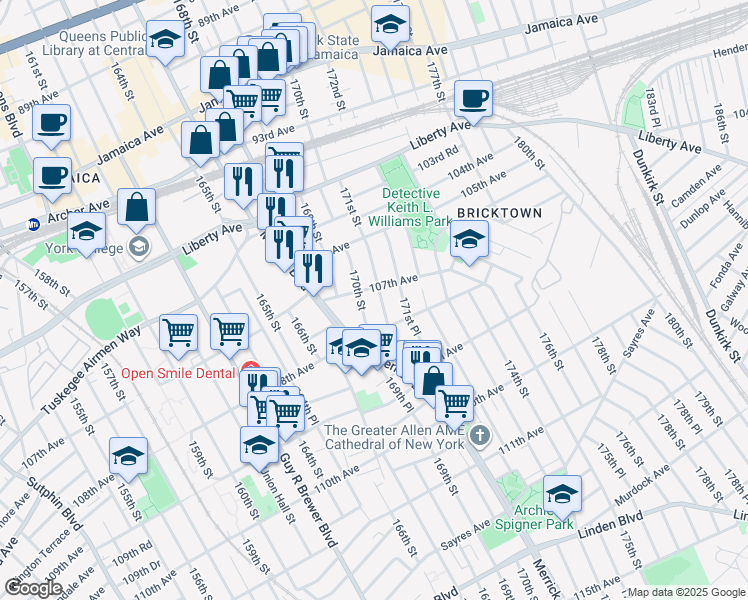 map of restaurants, bars, coffee shops, grocery stores, and more near in Queens