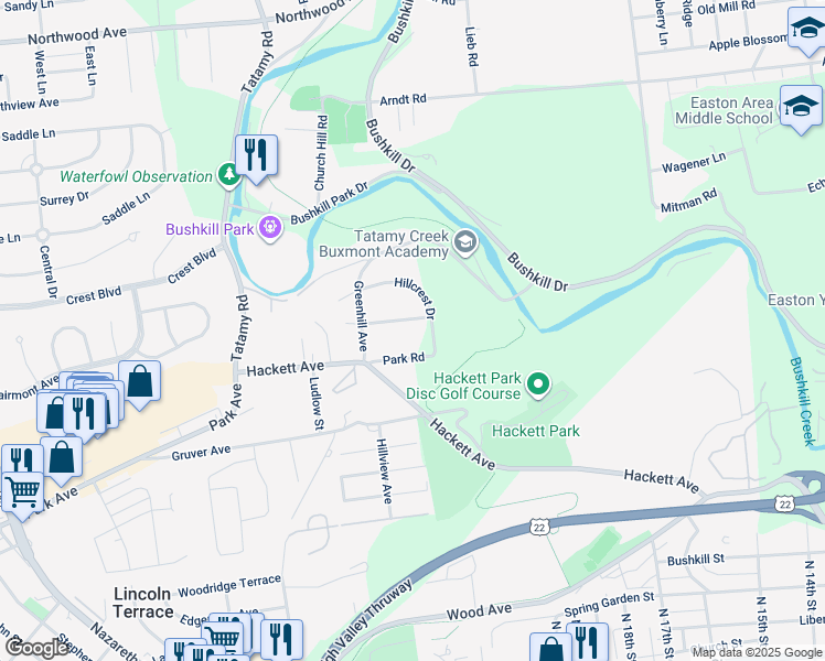map of restaurants, bars, coffee shops, grocery stores, and more near 2010 Maywood Street in Easton