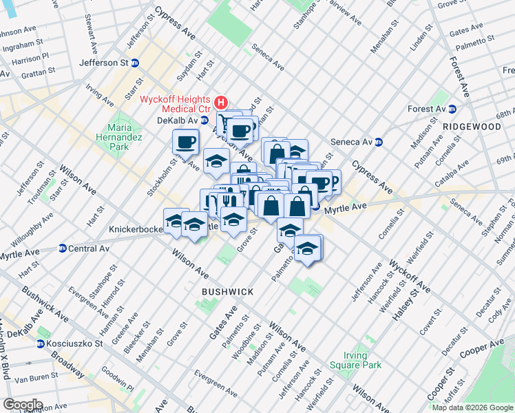 map of restaurants, bars, coffee shops, grocery stores, and more near in Brooklyn