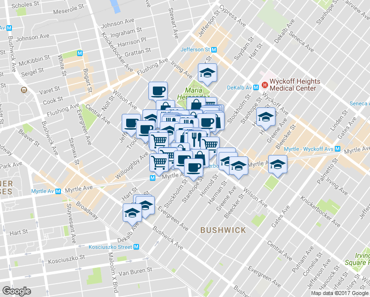map of restaurants, bars, coffee shops, grocery stores, and more near in Brooklyn