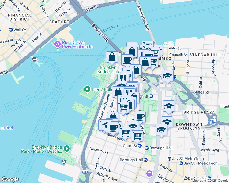 map of restaurants, bars, coffee shops, grocery stores, and more near 12 Orange Street in Brooklyn
