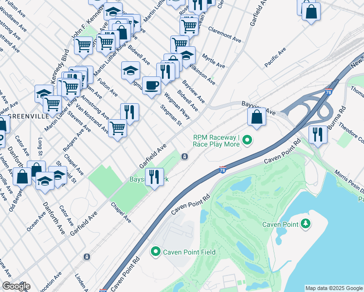 map of restaurants, bars, coffee shops, grocery stores, and more near 8 Richard Street in Jersey City