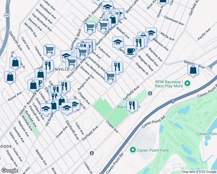 map of restaurants, bars, coffee shops, grocery stores, and more near 369 Ocean Avenue in Jersey City
