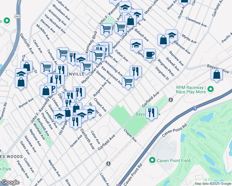 map of restaurants, bars, coffee shops, grocery stores, and more near 48 Wade Street in Jersey City
