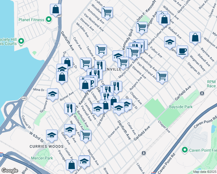 map of restaurants, bars, coffee shops, grocery stores, and more near 277 Old Bergen Road in Jersey City