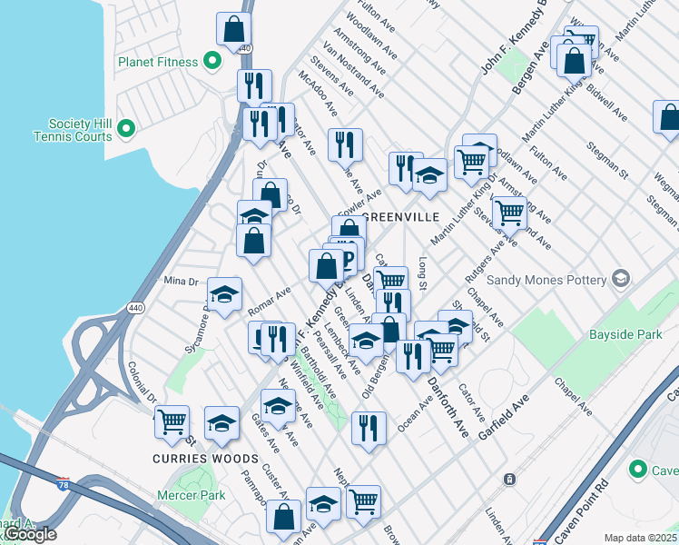 map of restaurants, bars, coffee shops, grocery stores, and more near 1707 John F. Kennedy Boulevard in North Bergen