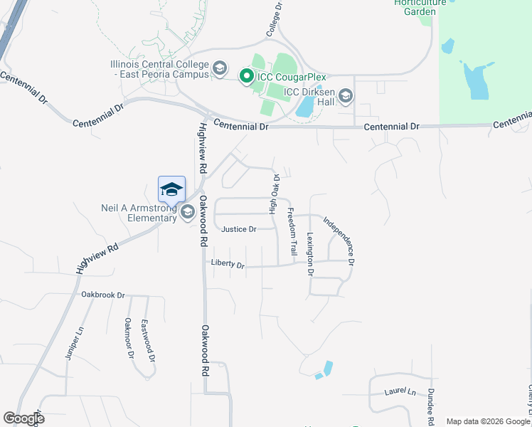 map of restaurants, bars, coffee shops, grocery stores, and more near 100 Constitution Drive in East Peoria