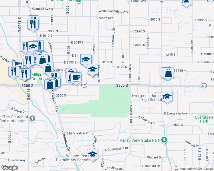 map of restaurants, bars, coffee shops, grocery stores, and more near 1700 300 South in Salt Lake City