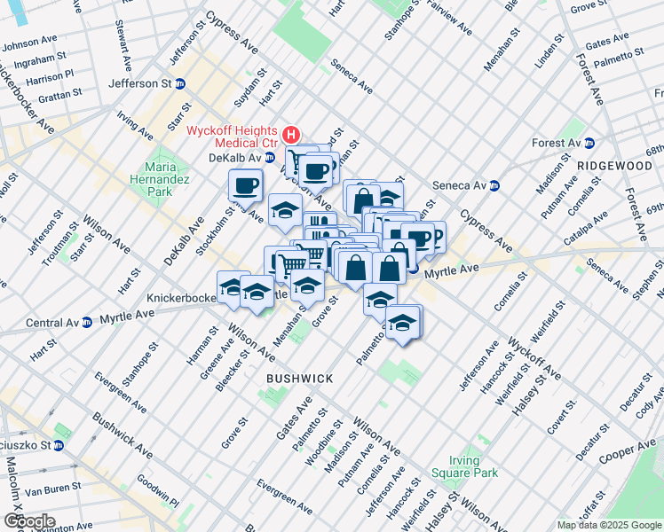 map of restaurants, bars, coffee shops, grocery stores, and more near in Brooklyn