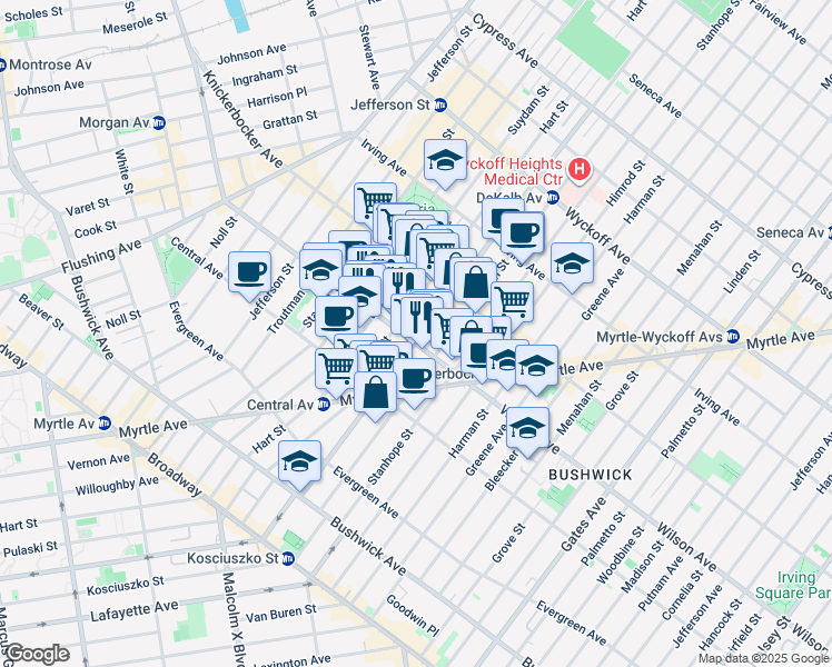 map of restaurants, bars, coffee shops, grocery stores, and more near in Brooklyn