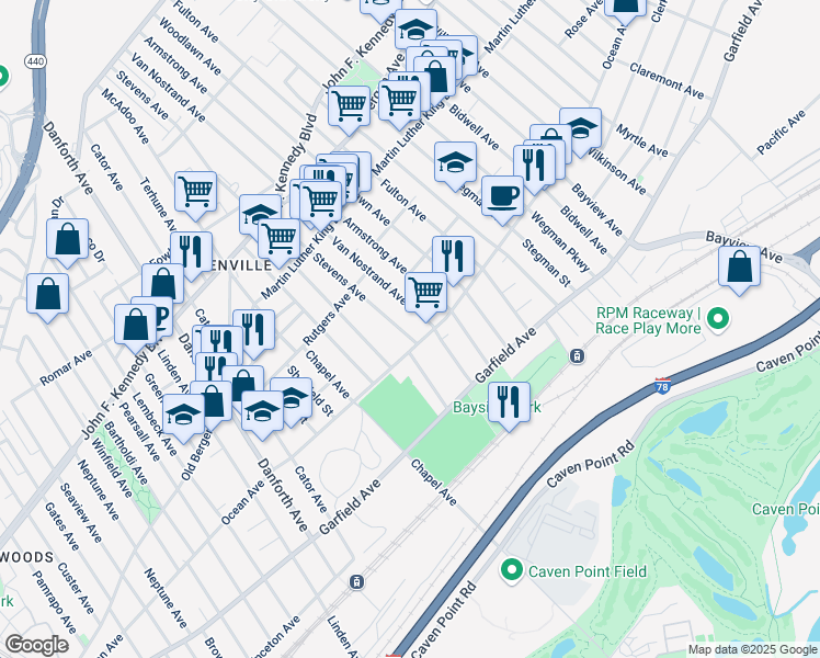 map of restaurants, bars, coffee shops, grocery stores, and more near 369 Ocean Avenue in Jersey City