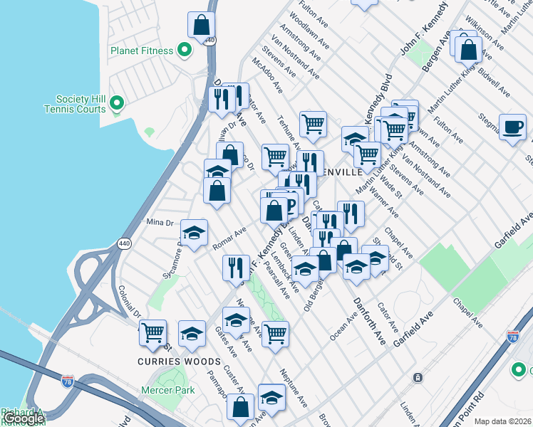 map of restaurants, bars, coffee shops, grocery stores, and more near 276 Lembeck Avenue in Jersey City