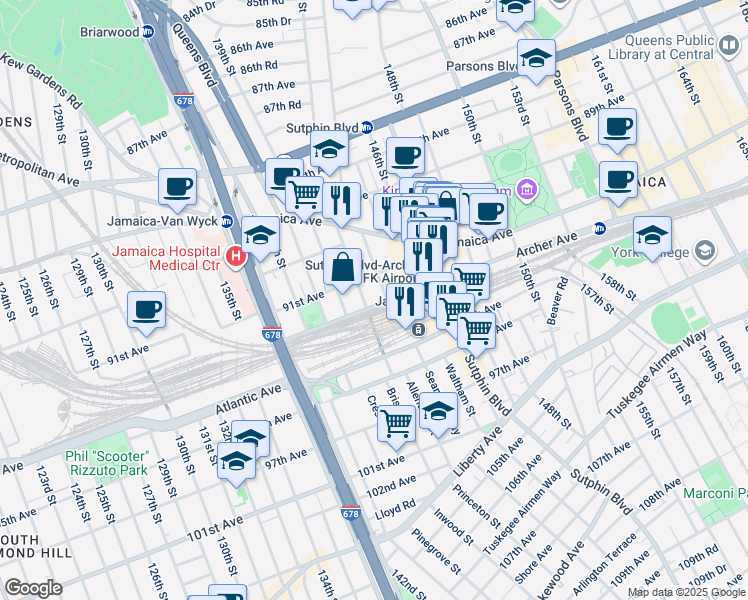 map of restaurants, bars, coffee shops, grocery stores, and more near in Queens
