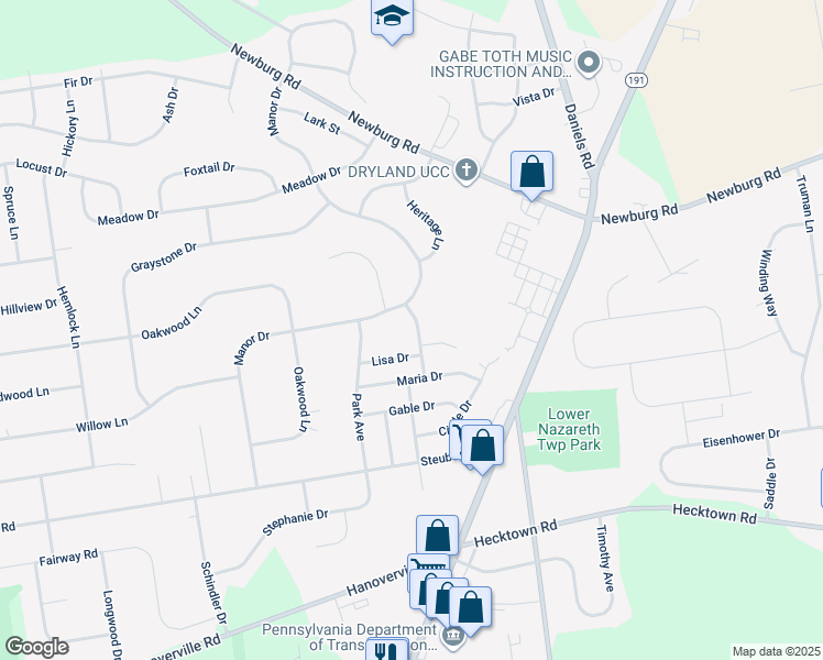 map of restaurants, bars, coffee shops, grocery stores, and more near 367 Hillcrest Avenue in Bethlehem