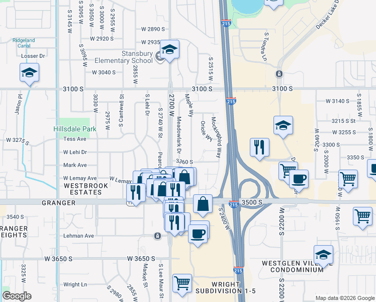map of restaurants, bars, coffee shops, grocery stores, and more near 3320 Maple Way in West Valley City