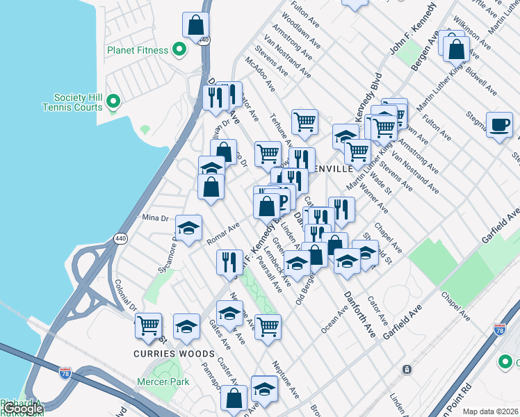 map of restaurants, bars, coffee shops, grocery stores, and more near 276 Lembeck Avenue in Jersey City