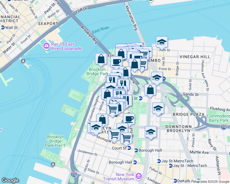 map of restaurants, bars, coffee shops, grocery stores, and more near 55 Hicks Street in Brooklyn
