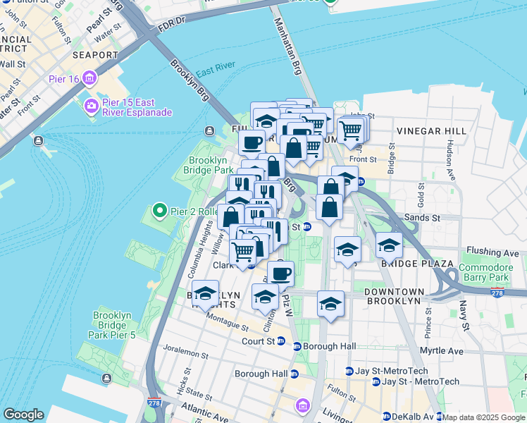 map of restaurants, bars, coffee shops, grocery stores, and more near 81 Orange Street in Brooklyn