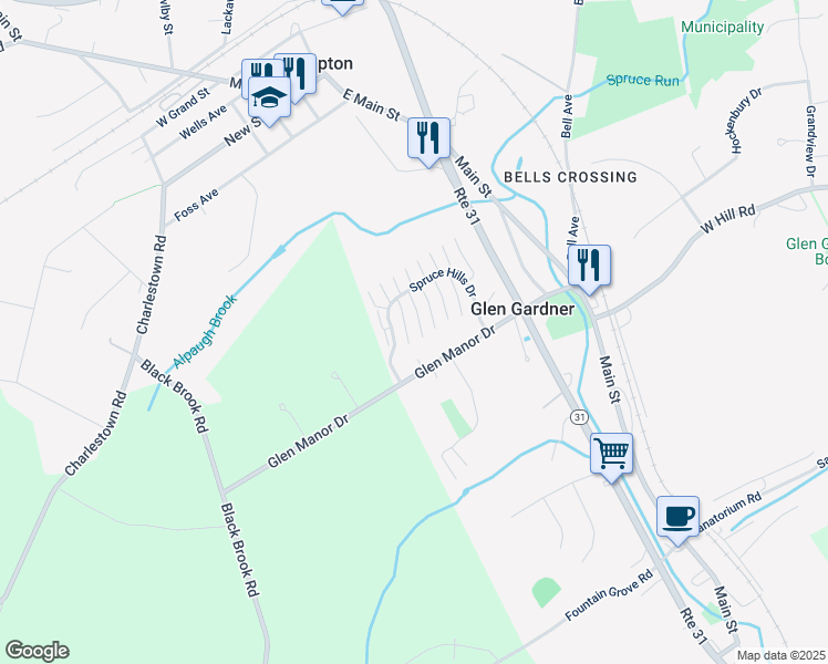 map of restaurants, bars, coffee shops, grocery stores, and more near 19 Glen Manor Drive in Glen Gardner