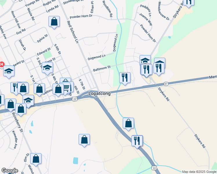 map of restaurants, bars, coffee shops, grocery stores, and more near 3 New Jersey 57 in Phillipsburg