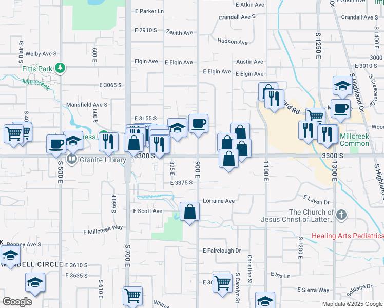 map of restaurants, bars, coffee shops, grocery stores, and more near 910-914 East 3300 South in Salt Lake City