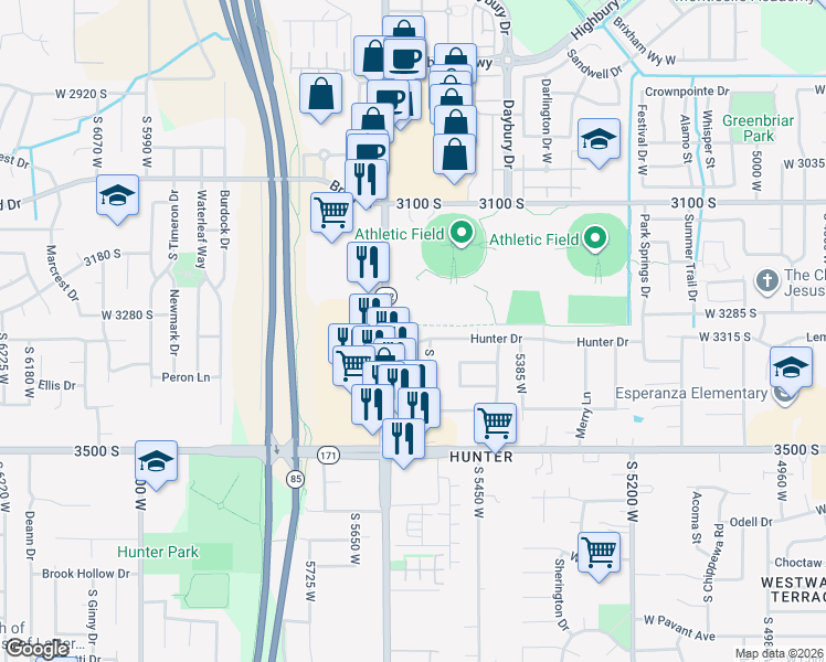 map of restaurants, bars, coffee shops, grocery stores, and more near 3285 South 5565 West in West Valley City