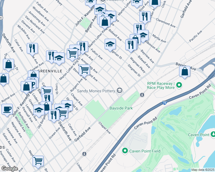 map of restaurants, bars, coffee shops, grocery stores, and more near 42-46 Van Nostrand Avenue in Jersey City
