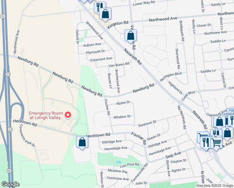 map of restaurants, bars, coffee shops, grocery stores, and more near 35 Alpine Drive in Easton