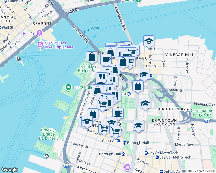 map of restaurants, bars, coffee shops, grocery stores, and more near 65 Hicks Street in Brooklyn