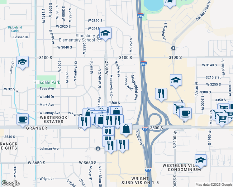 map of restaurants, bars, coffee shops, grocery stores, and more near 2650 3360 South in West Valley City
