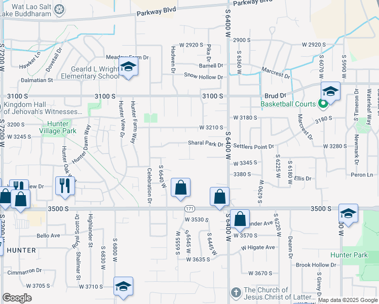 map of restaurants, bars, coffee shops, grocery stores, and more near South 6535 West in West Valley City
