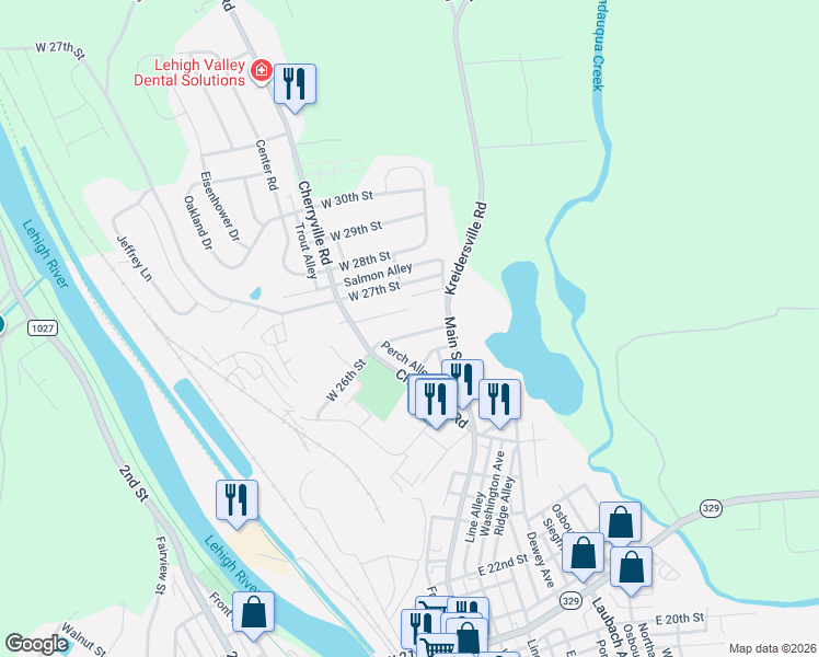 map of restaurants, bars, coffee shops, grocery stores, and more near 111 West 25th Street in Northampton