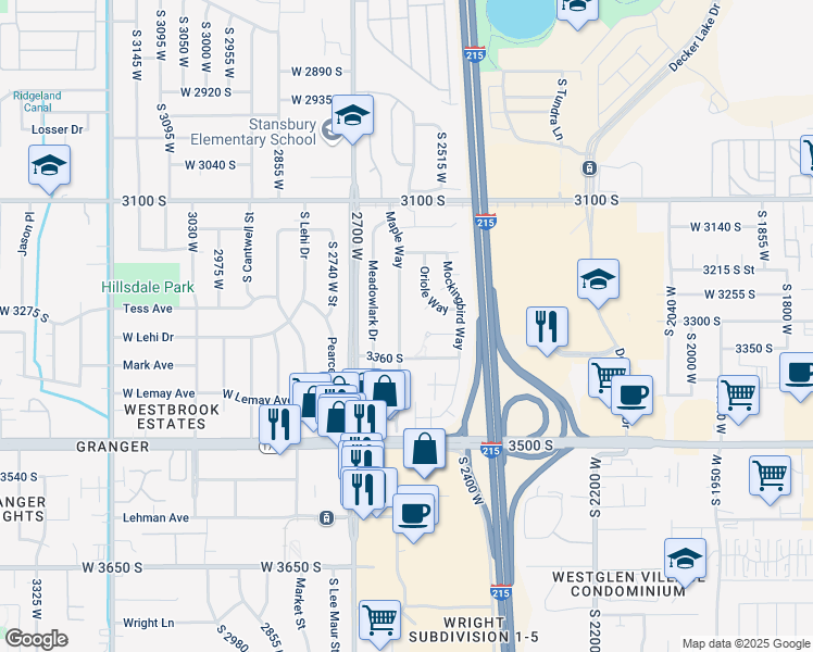 map of restaurants, bars, coffee shops, grocery stores, and more near 3305 Maple Way in West Valley City