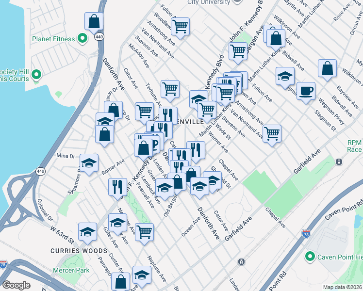 map of restaurants, bars, coffee shops, grocery stores, and more near 277 Old Bergen Road in Jersey City