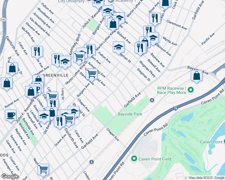 map of restaurants, bars, coffee shops, grocery stores, and more near 369 Ocean Avenue in Jersey City