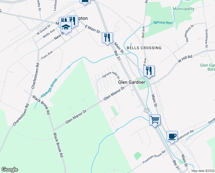 map of restaurants, bars, coffee shops, grocery stores, and more near 19 Glen Manor Drive in Glen Gardner