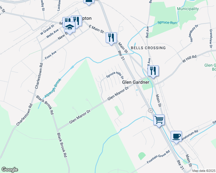 map of restaurants, bars, coffee shops, grocery stores, and more near 19 Glen Manor Drive in Glen Gardner