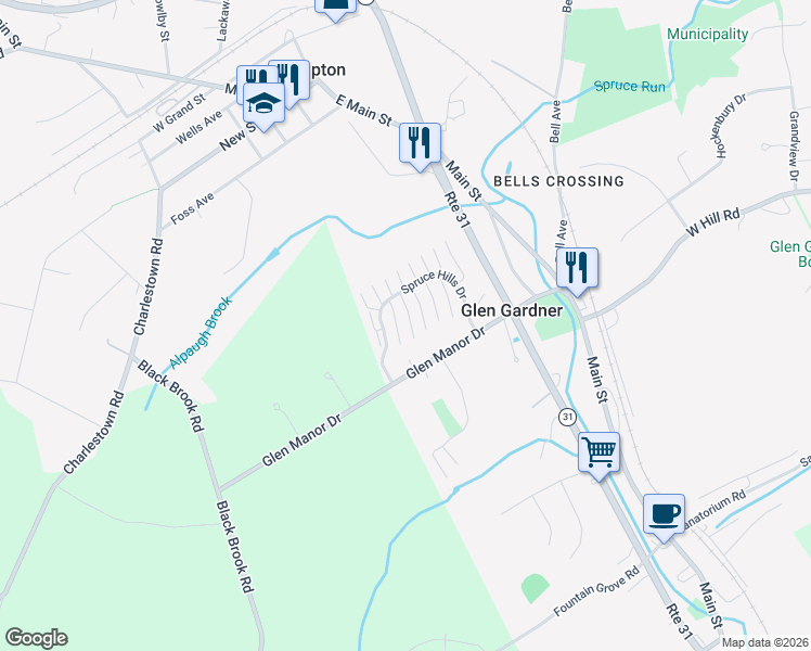 map of restaurants, bars, coffee shops, grocery stores, and more near 19 Glen Manor Drive in Glen Gardner