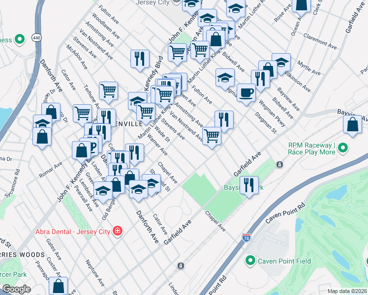 map of restaurants, bars, coffee shops, grocery stores, and more near 48 Wade Street in Jersey City