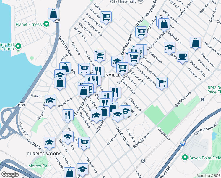 map of restaurants, bars, coffee shops, grocery stores, and more near 277 Old Bergen Road in Jersey City