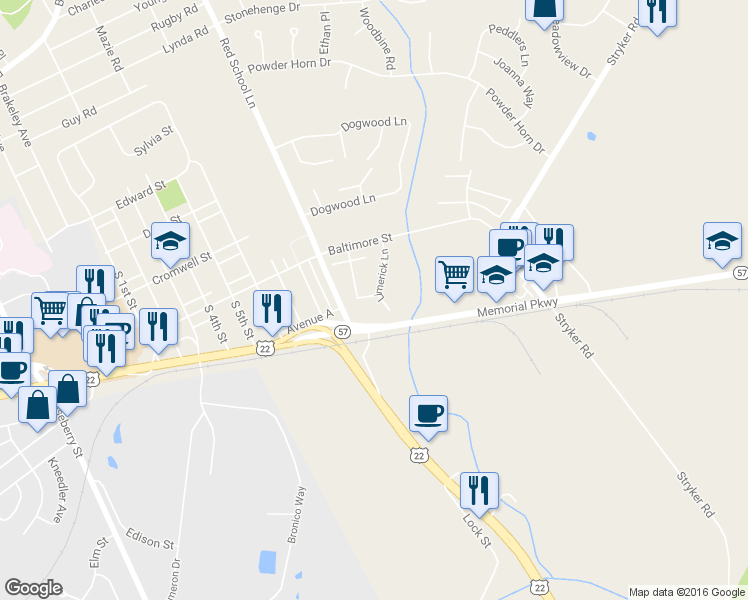 map of restaurants, bars, coffee shops, grocery stores, and more near 20 Dogwood Lane in Phillipsburg