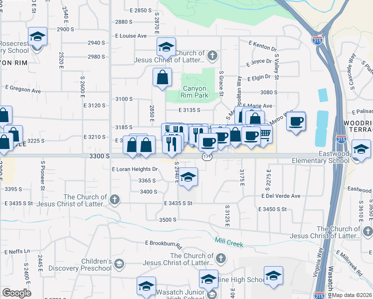 map of restaurants, bars, coffee shops, grocery stores, and more near 3073 E 3215 S St in Salt Lake City