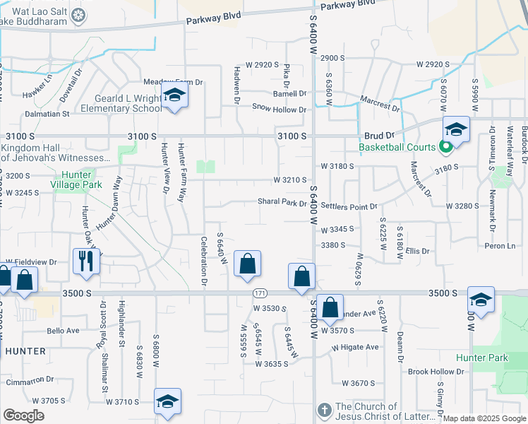 map of restaurants, bars, coffee shops, grocery stores, and more near South 6535 West in West Valley City