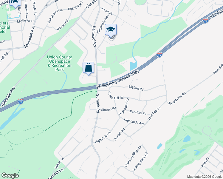 map of restaurants, bars, coffee shops, grocery stores, and more near 10 Skylark Road in Springfield