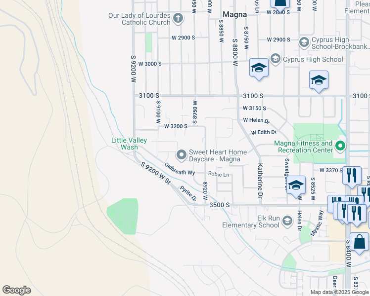 map of restaurants, bars, coffee shops, grocery stores, and more near 8992 West Chance Circle in Magna