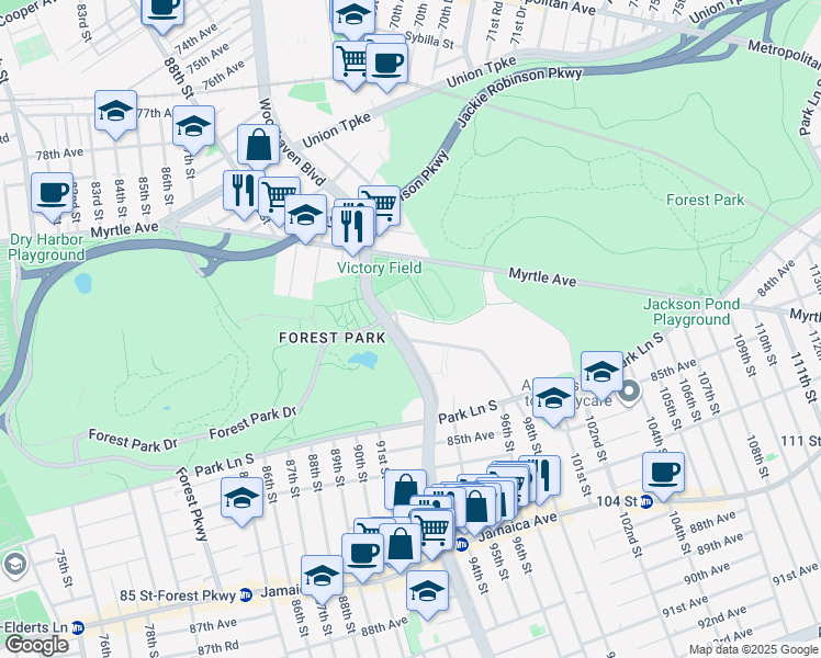 map of restaurants, bars, coffee shops, grocery stores, and more near in Queens