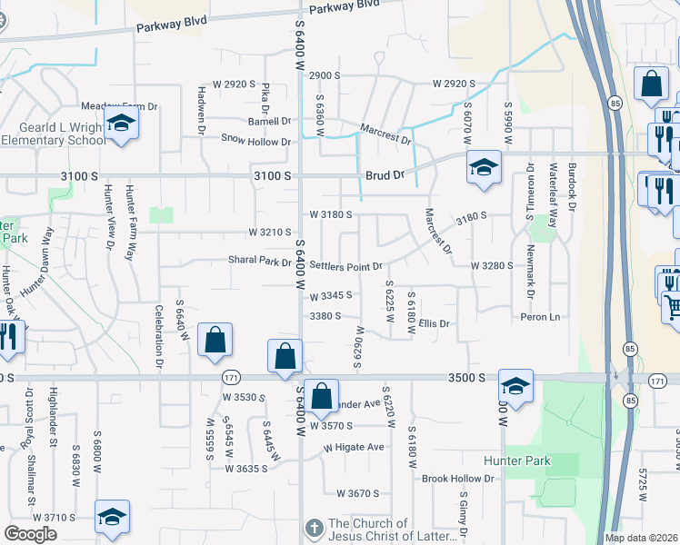 map of restaurants, bars, coffee shops, grocery stores, and more near 3258 South 6320 West in West Valley City